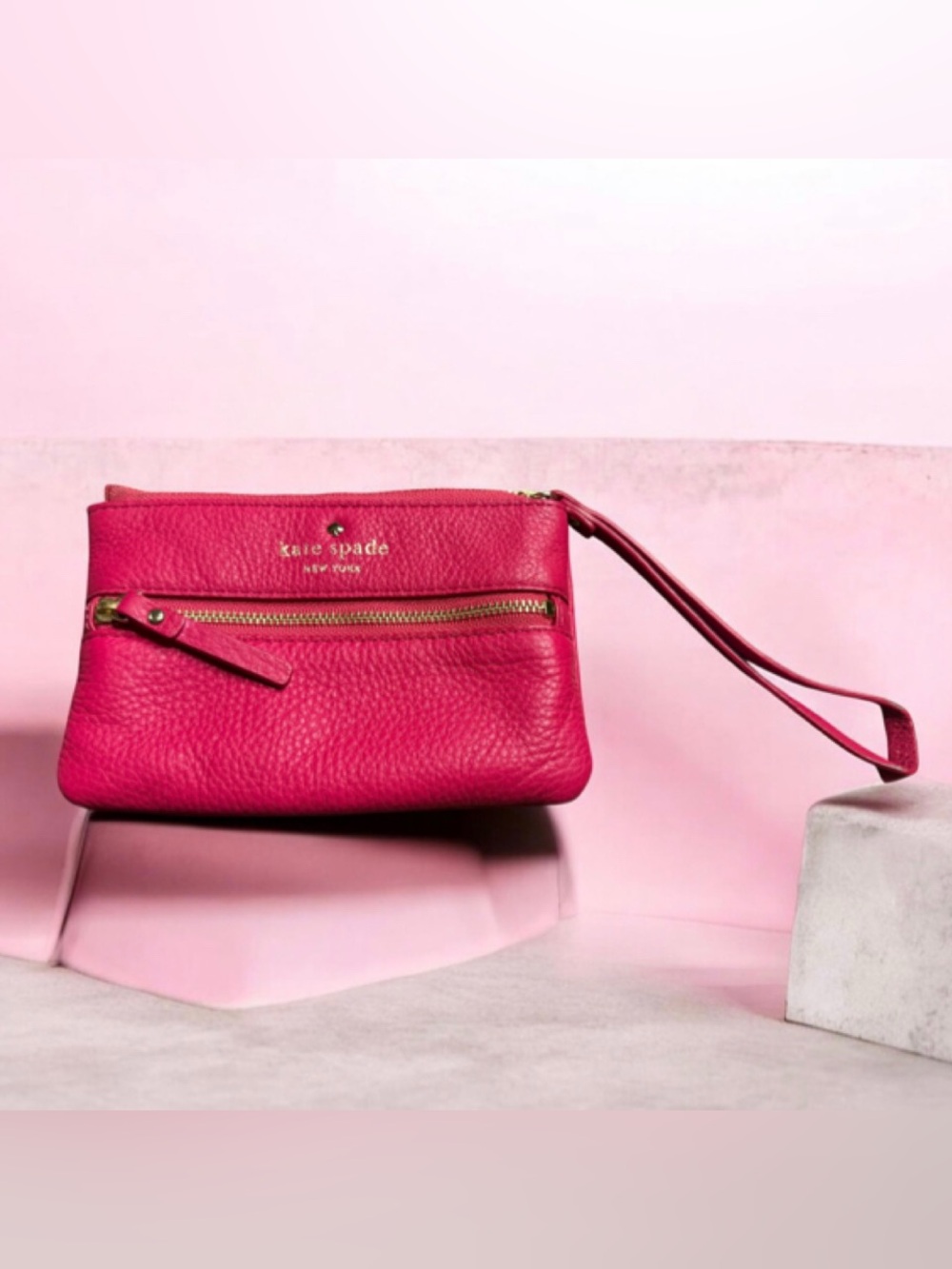 ✨Kate Spade Hot Pink Pebbled Leather Wristlet Bag Wallet Pouch